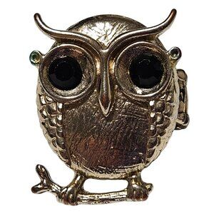 Vintage Owl Ring Adjustable Metal Black Stone Eyes Retro Fashion Jewelry Women